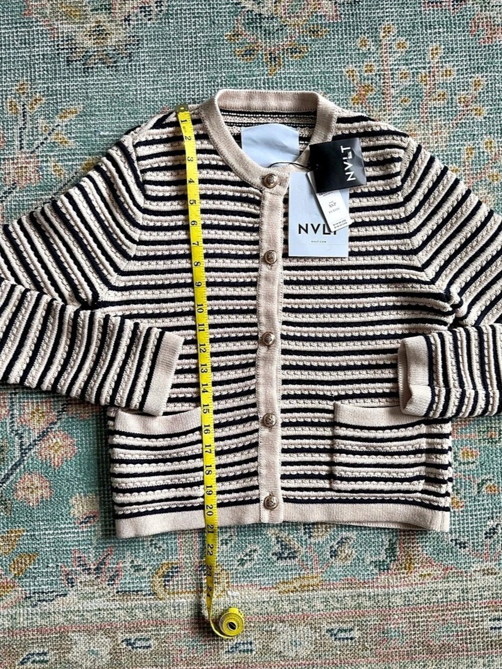NVLT Knit Lady Jacket Blue & Cream XS PETITE NWT